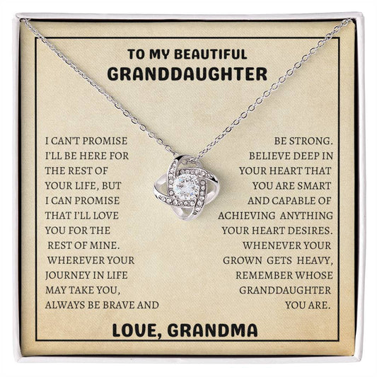 To My Beautiful Granddaughter I Always Be Brave And Be Strong I Love Knot Necklace